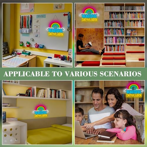 Image of Reading Neon Sign with Adjustable Brightness for Classroom Reading Wall Sign and LED Neon Light for Learner Study Corner Reading Nook and Bedroom Decor Beautiful Day to Learn Wall Decor