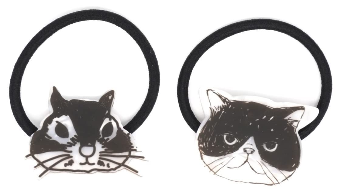 Amazon | アクセソワール レディース ヘアゴム 猫 黒 アセテート