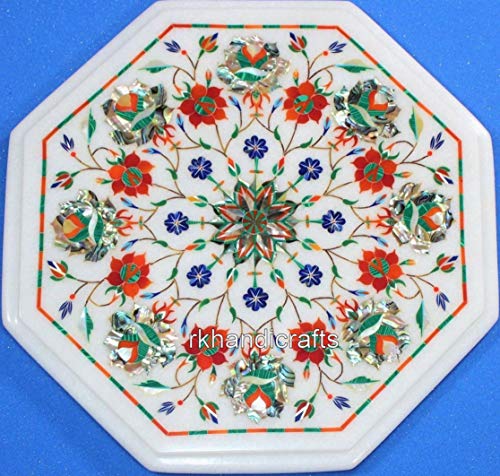 14 x 14 Inches Round Marble Corner Table Top Inlay Coffee Table with S