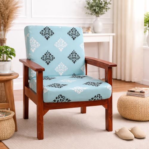 Image of STITCHNEST 'Contour Fit Series' Stretchable Printed Wooden Sofa Cover (Pack of 2) - Elastic Wooden Chair Cover | Wooden Sofa Seat Cover | Size - 20-21 x 20-21 x 3-5 in