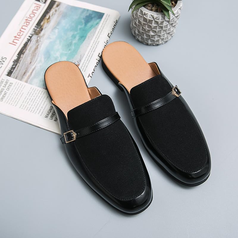 Santimon Men's Slippers Slip-On Loafers Leather Formal Wear Casual Buckle Straps Open Back Sandals2
