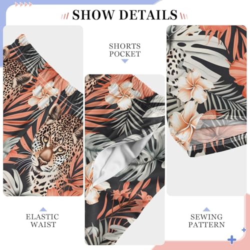 Cute Leopards Hibiscus Flowers Vintage Pajamas Bottoms with Pockets Comfy Pjs Sleepwear Elastic Waistband Pajamas Pants Lounge Pants for 6-14 Years4