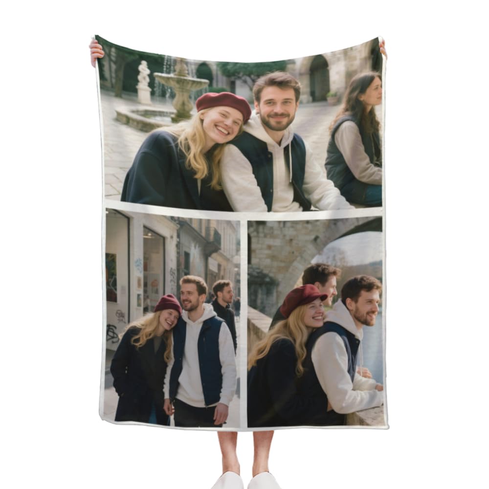 HUKQWX Personalised Photo Blanket, Customised Blanket with Pictures, Soft & Cosy Custom Blanket for Adults & Kids, Thoughtful Gifts for Mum, Dad, Best Friend, Boyfriend, or Girlfriend, 60x80 in