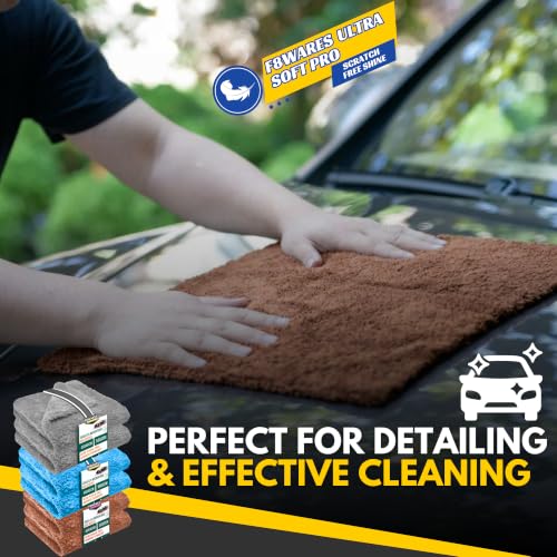 Image of F8WARES Microfiber Cloth for Car - Absorbent Car Cleaning Cloth Edgeless 550 GSM 40X40 cm - Micro Fiber Cloth for Car Cleaning - Car Washing Clothes Microfiber Towel (Brown, Pack of 4 (40x40))