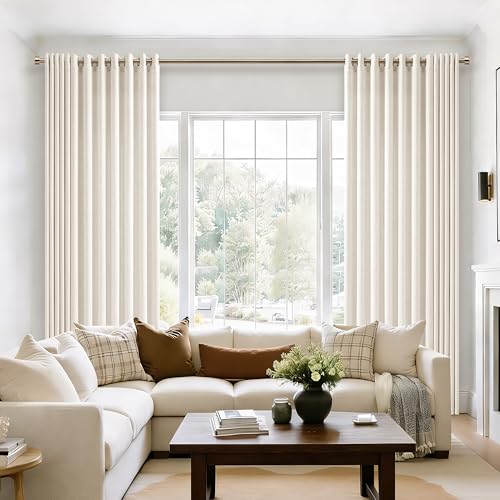 Image of Natural Linen 102 Inch Curtains 72 Inch Width for Balcony Door | Living Room Divider, Light Filtering, Semi Sheer, Extra Wide, Patio Curtains, Floor to Ceiling Window, 72x102, 1 Panel, Ivory