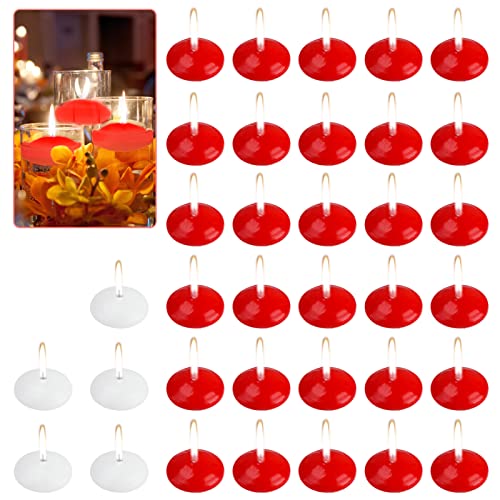 Bougies flottantes pour centres de table, grandes bougies chauffe-plat, bougies à combustion longue pour fête de mariage, spa, dîner, Noël, Halloween (30 pièces rouges + 5 pièces blanches)