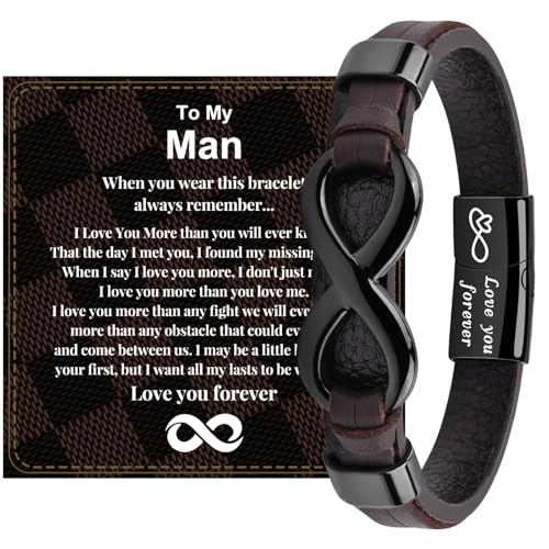 To My Man/Son/Dad Bracelet, Fathers Day Gift for Dad, Son Gifts from Mom, Leather Bracelet Graduation Birthday Gifts for Him Boyfriend Husband Grandson