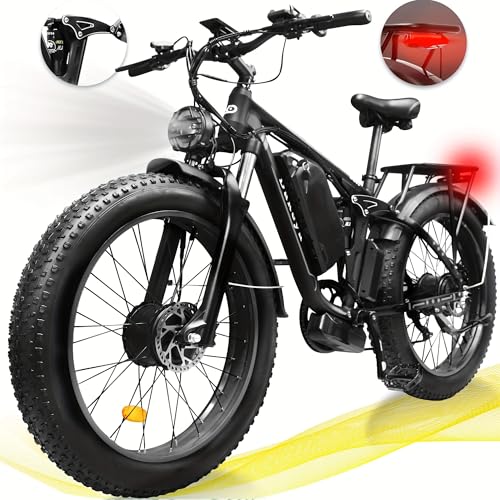 Dakeya 2000W Bicicleta Eléctrica de Doble Motor, Ebike de Neumáticos Anchos para Adultos, Bicicleta Eléctrica Todo Terreno de 35 mph con Batería Extraíble...