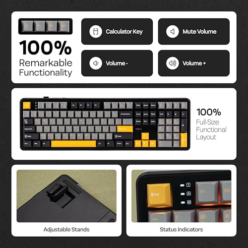Image of MechLands Aula F108 100% Wireless Gaming Keyboard, Full Size Custom Gasket Mechanical Keyboard, 4000mAh Battery, Programmable 108 Keys, Hot-Swappable, for Win /Mac (Grey&Yellow)