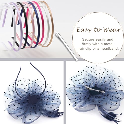 Image of DRESHOW 1920s Vintage Fascinators Hat for Women Veil Mesh Tea Party Derby Hat Bow Satin Gloves Pearl Jewelry Set for Cocktail