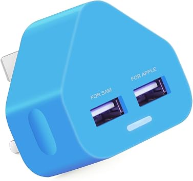 AMG- Dual 2AMP/2000mAh Rapid Double Speed Universal USB Charger With Smart IC UK Plug For iPhone/iPad/iPod/Samsung/HTC/HUAWEI/XIAOMI/Windows Phone/Tablet & USB Socket Devices Blue