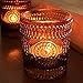 WDHODEC Glass Votive Candle Holders Amber Set of 12, Tea Lights Candle Holder for Wedding Table, Votives for Birthday Christmas Party Decor