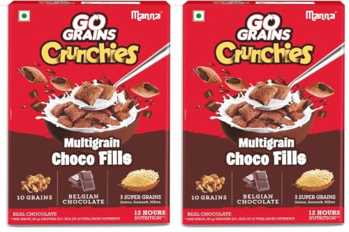 Image of Manna Choco Fills 450G Multigrain. Zero Maida, 10 Grains Protein & Fibre Rich Breakfast Cereal Or Anytime Snack. Go Grains Chocolate Crunchies, 12 Hour Nutrition In Bowl (Pack of 2)