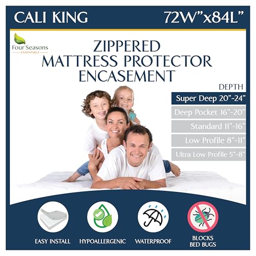 Super Deep Pocket Mattress Encasement - Cal King - Zippered Bedbug Waterproof Protector for Very Deep Mattresses 20-24 inch Depth