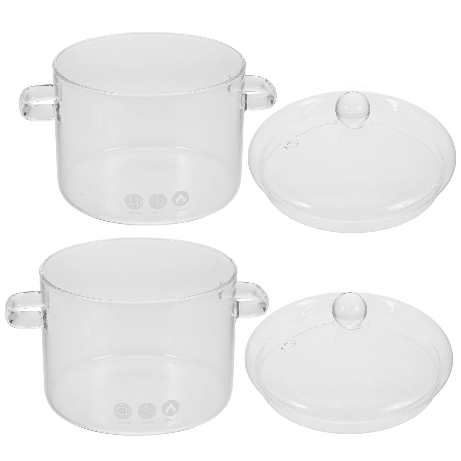 Pentola in Vetro Alta Temperatura 2 Pezzi da 1900ml con Doppi Manici e Coperchio, Superficie Liscia per Prevenire Scottature, per Feste in Giardino