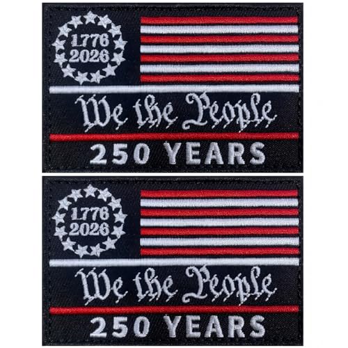 2 Pieces 250 Years America Patches, USA 250th Anniversary Patriotic Patches, 1776-2026 Birthday Hook and Loop American Flag Patch Accessories for Backpacks, Dog Harnesses, Hats-Style 1