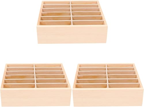 SEWACC Escritorio portátil de 3 piezas, caja de almacenamiento para teléfono celular, 12 rejillas, soporte de madera para teléfono celular,