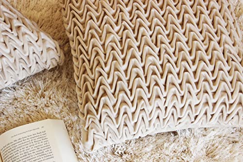 Image of Monstera Hut Corded Wavy Suede Misty Ivory Cushion Cover Pack of 1, (Cushion Cover 16x16inch) (40.6 x 40.6 cm)