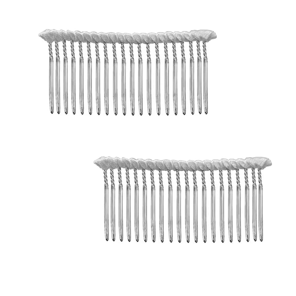 Long 20 Teeth Ribbon-wrapped Metal Comb 8cm x 4.5cm Perfect For Holding Any Long Wedding Veils In Place 2Pcs(White)