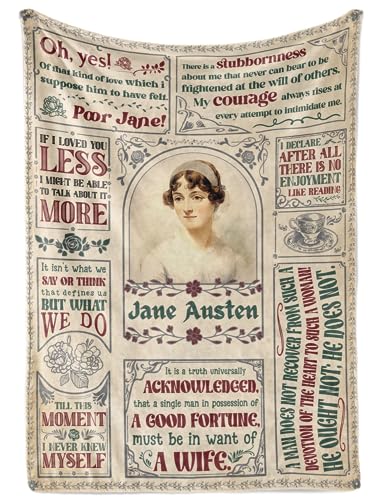 Huglanket Jane Austen presentes para mulheres, manta de flanela de 50 x 65 polegadas, presente personalizado de Jane Austen para aniversário, dia de ação de graças, Natal