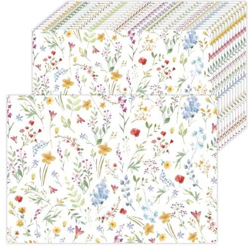 HSDSH 50 Pack Wildflower Paper Placemats Disposable 16x 11 Inch Spring Floral Placemats Seasonal Holiday Table Mats for Wedding Bridal Shower Birthday Spring Party Supplies