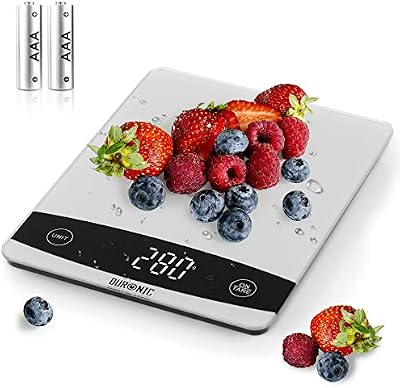 Duronic KS1009 Báscula de cocina - Báscula de alta precisión con pantalla digital - Capacidad 1 g/10 kg - Plataforma de cristal - Función Tara - Ideal para cocina y repostería