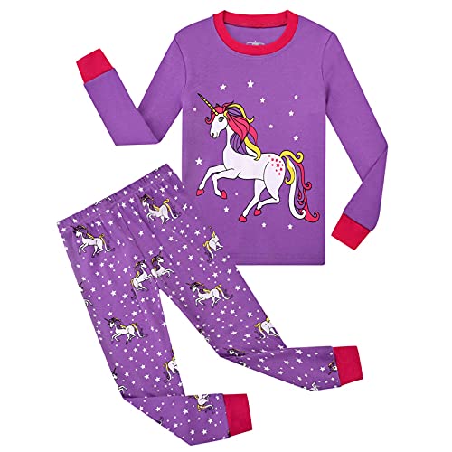 Psafagsa Mädchen Schlafanzug Kinder Einhörnern / Meerjungfrauen Pyjamas Set Baumwolle zweiteilig Nachtwäsche kinderschlafanzüge Violett 2-3 Jahre alt Cover