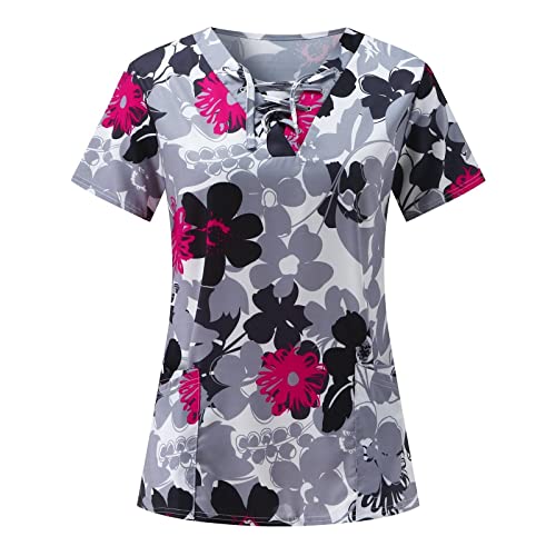 OIOLOYJM Printed Scrub Tops Women Short Sleeve V Neck Plus Size Scrubs for Womens Nursing Uniforms Shirts with Pockets