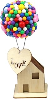 Number Ballons car Decoration House Decorations for Home DIY Valentines Gift Valentine Day Ornament Mini House Gift DIY House Wood Balloons House DIY Wood House Balloons Model TOYANDONA