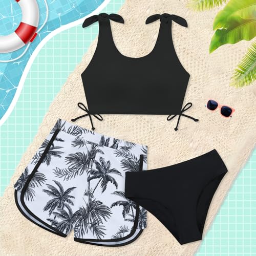 Image of Weixinbuy Girls Swimsuit Bikini Set 3 Piece Kids Tropical Print Swimwear