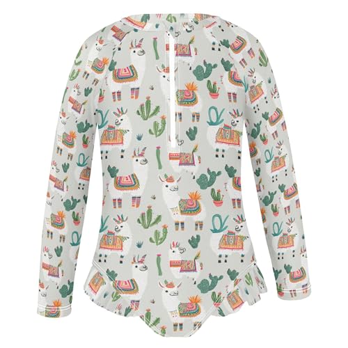 Cute Alpaca Girls Long Sleeve Rashguard Swimsuit UV Protection One-Piece Swimwear Bathing Suit B04040462