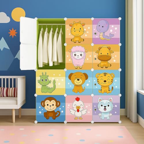Image of LUHI Plastic Wardrobe for Kids Clothes - Durable, Easy to Use Anti-Skid & Non-Slip Effective Professional Collapsible Wardrobe, Plastic Cupboard for Kids, Foldable Almirah (F3 Green, 12 Door)