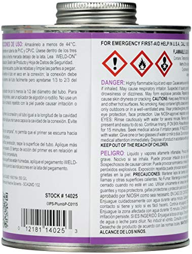 Weld-On 14025 Plumbing PVC/CPVC Primer - Fast Acting and Low VOC, Purple, 1 Quart (32 fl oz)