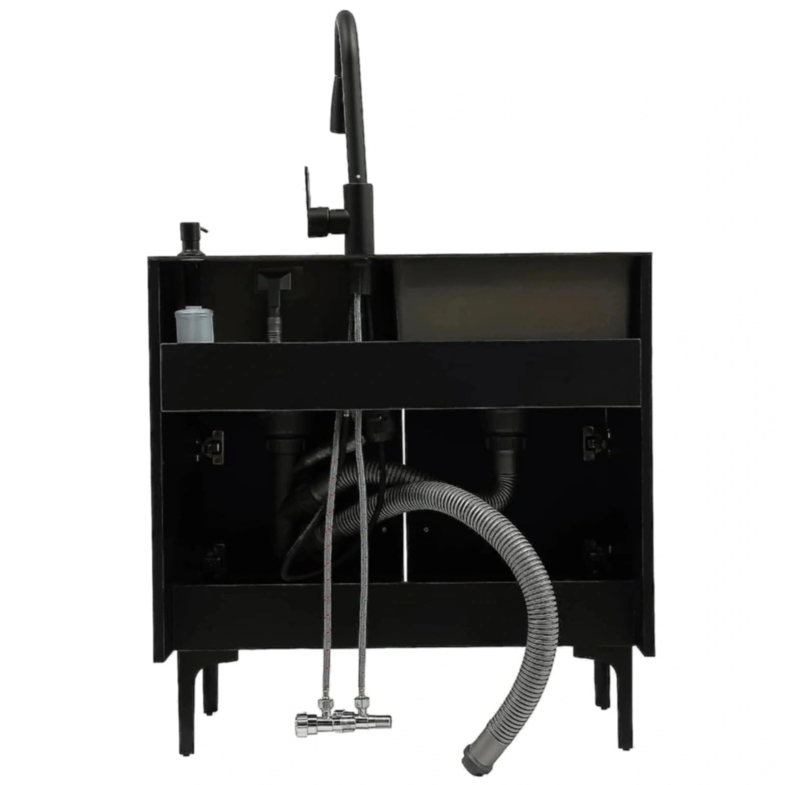 Freistehende Edelstahl KüChenspüLe mit Unterschrank Ausziehbarem Wasserhahn Gewerbliche Doppelbecken SpüLenschrank für KüChe WäSche Badezimmer Komplettes Set(black,75x41x85cm)