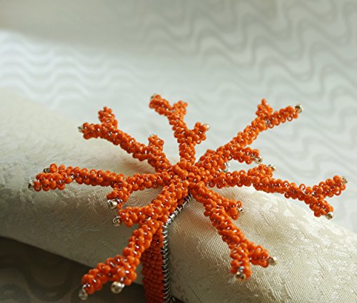 Quaeas Qn16061411 Orange Coral Napkin Ring, Wedding Napkin Holder, 4 Pcs Set