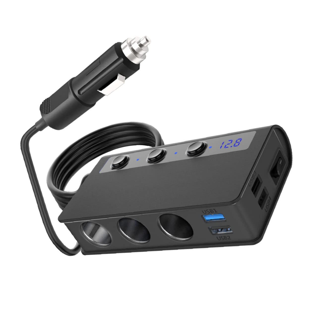 LALAFINA Cargador de Coche con y USB Adaptador de Mechero con Interruptores y Luz LED Cargador Móvil para GPS Cámara