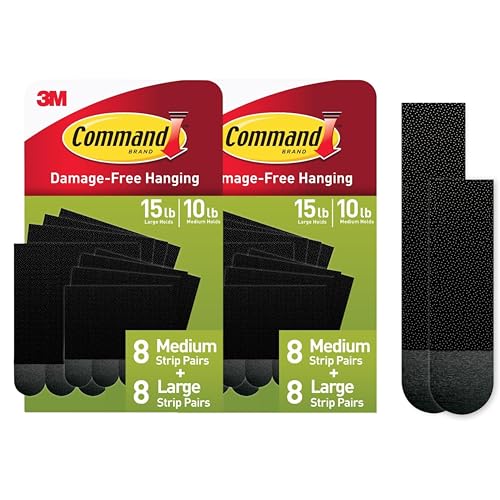 Command Medium and Large Picture Hanging Strips, Damage Free Hanging Picture Hangers, No Tools Wall Hanging Strips for Living Spaces, Black, 16 Medium Pairs and 16 Large Pairs