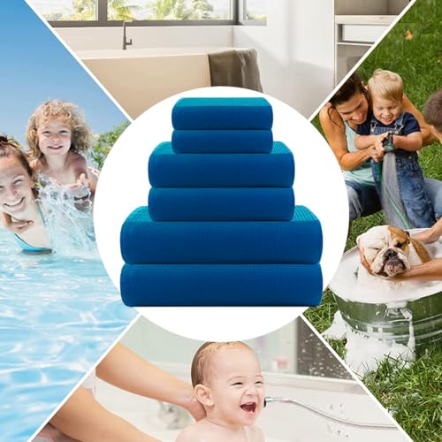 Image of Casa Copenhagen, Egyptian Cotton - Waffle Terry Towel 6 Piece Set, Includes 2 Bath Towels 2 Hand Towels 2 Washcloths - Electric Blue