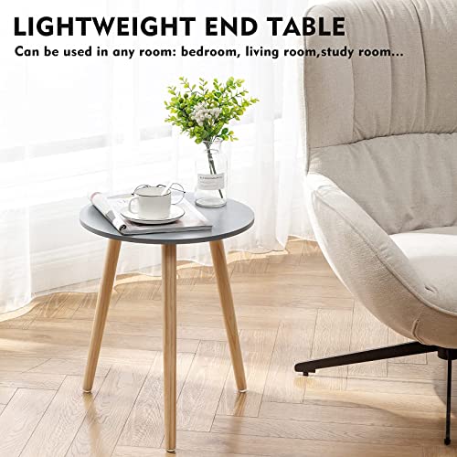 Apicizon 2 Pcs Round Side Table, Nightstand Coffee End Table For Living Room, Bedroom, Small Spaces, Easy Assembly Modern Home Decor Bedside Table With Natural Wood Legs, Black & Grey #TOP6