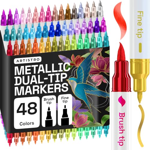 Image of ARTISTRO 48 Metallic Acrylic Paint Markers - Paint Pens for Drawing - For Fabric, Rock, Glass, Wood, Molds - Arts & Crafts Gift for Adults, Teens, Kids, Classroom Must Haves & School Supplies