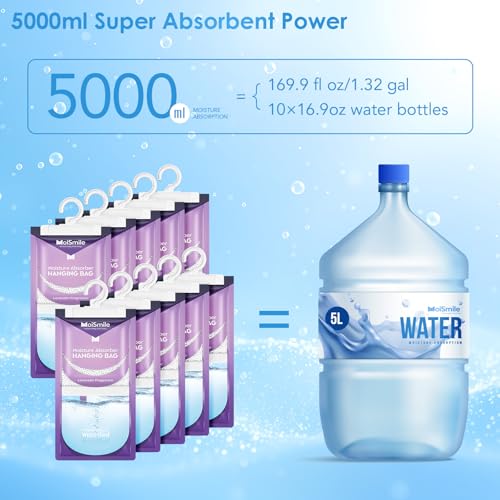 Image of Moisture Absorbers 10 Pack Lavender Fragrance, Hanging Closet Dehumidifier Bags, Humidity Absorber, Compact Eliminates Odors Humidity Packs for Car, Bathroom, Bedroom, Basement, 9.8OZ