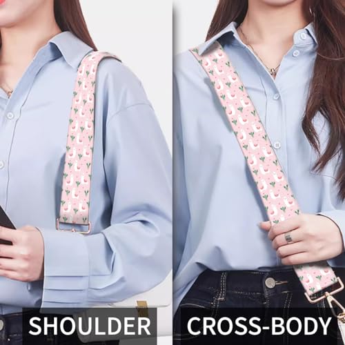 Image of Purse Strap Replacement Crossbody, 3.8cm Wide Shoulder Strap Adjustable Replacement Belt Gold Buckle, Handbag Crossbody Bag Strap Pink Alpacas