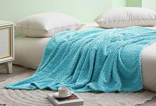 Image of Amazon Brand - Umi Premium Plush AC Blanket - Lightweight Luxurious Soft Leaf Flannel Blanket, Super Soft Cozy and Comfy for Couch - (Double - 228 x 228 CM, Aqua)| TC - 200