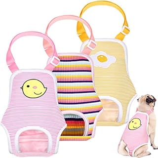 3 Pieces Dog Diaper Striped Sanitary Pantie with Adjustable Suspender Washable Reusable Puppy Sanitary Panties Cute Pet Underwear Diaper Jumpsuits for Female Dogs (Cute Pattern,S)