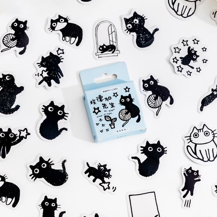 50pcs Cute Black Cat Kitten Stickers - Waterproof Vinyl Decals for Laptop, Skateboard, Luggage | Adorable Animal Stickers for Teens, Adults | Perfect