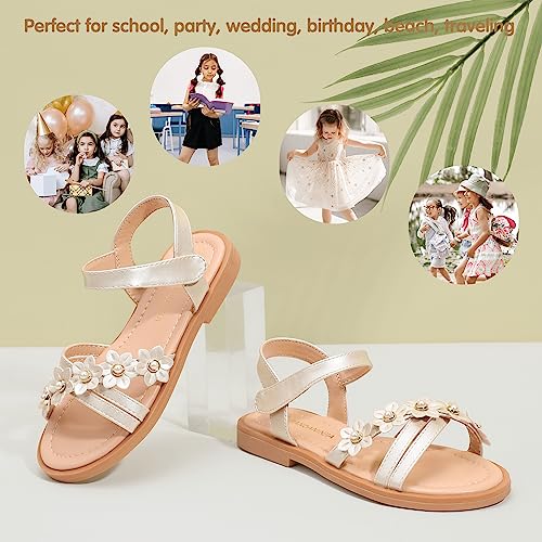 Image of PANDNAINJIA Girls Sandals Open Toe Toddler Kids Dress Summer Shoes | Open Toe Girl Sandals, Hook and Loop, Comfortable Insole, Classic Style, Flower Girl Wedding Party Daily Shoes