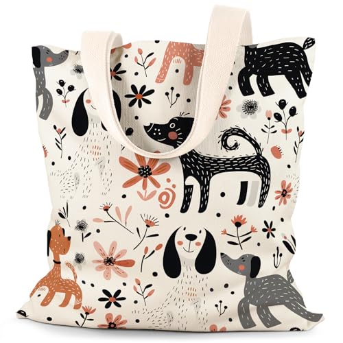 Dog Tote Bag, Cute Canvas Tote w/Zipper Pockets