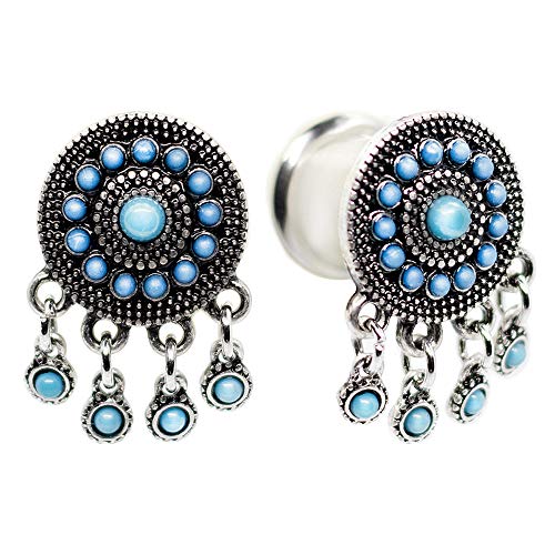 Pierce2GO Surgical Steel Silver Plug Earring Accented with Dangle Pendants Ear Plugs Tunnels