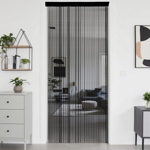 ElevaPulse Fadenvorhang Fliegenschutz Terrassentür Insektenschutz Balkontür Türvorhang Schwarz Kürzbar 100x245cm