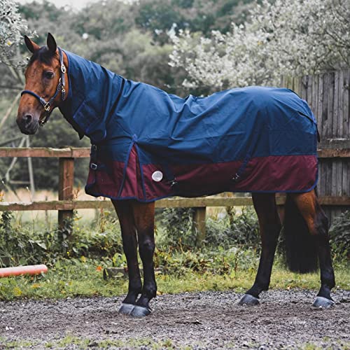 Equitack Turnout Rug for Horses | Lightweight Waterproof Breathable Horse Blanket with Full Neck & Tail Cover | 600 Denier Polyester, Nylon Lining, Adjustable Leg Straps | Navy/Burgundy, 5'9''